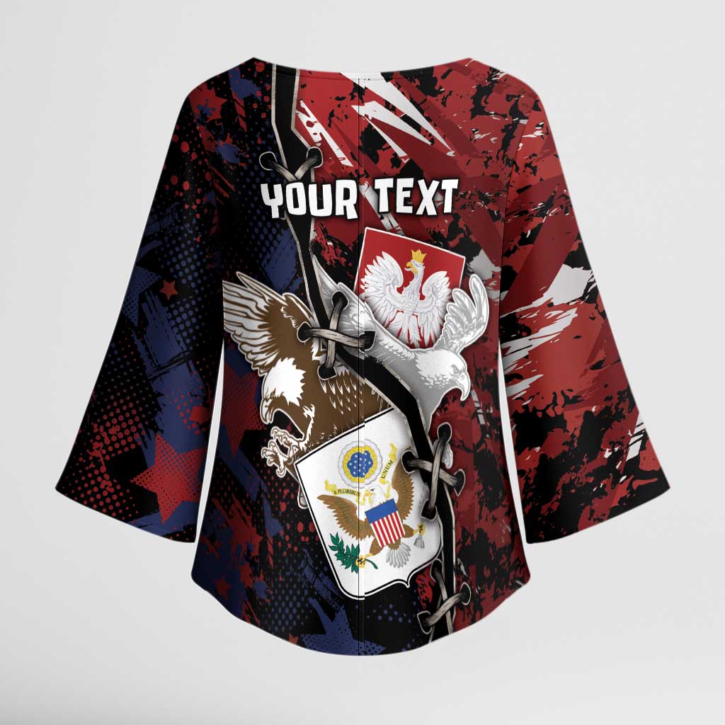 Personalized Polish American Heritage Month Kimono Sleeve Blouse Eagle With Grunge Style - Wonder Print Shop