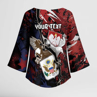 Personalized Polish American Heritage Month Kimono Sleeve Blouse Eagle With Grunge Style - Wonder Print Shop