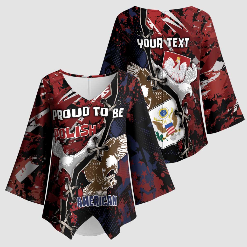 Personalized Polish American Heritage Month Kimono Sleeve Blouse Eagle With Grunge Style - Wonder Print Shop
