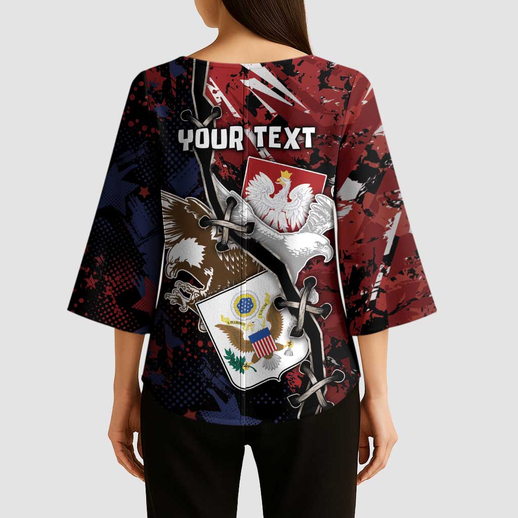 Personalized Polish American Heritage Month Kimono Sleeve Blouse Eagle With Grunge Style - Wonder Print Shop
