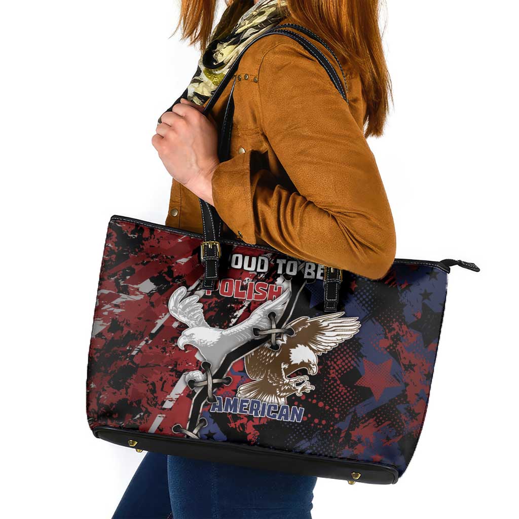 Polish American Heritage Month Leather Tote Bag Eagle With Grunge Style - Wonder Print Shop