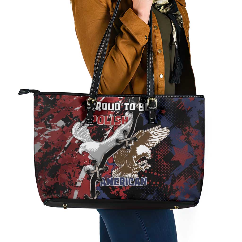 Polish American Heritage Month Leather Tote Bag Eagle With Grunge Style - Wonder Print Shop