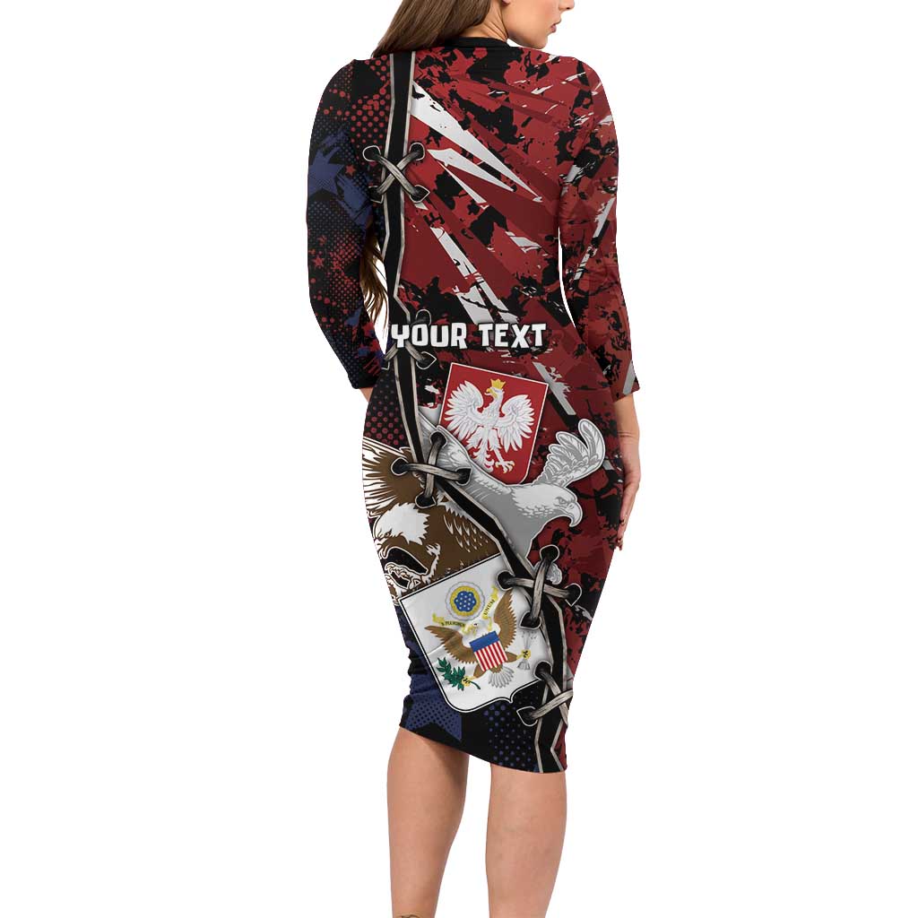 Personalized Polish American Heritage Month Long Sleeve Bodycon Dress Eagle With Grunge Style - Wonder Print Shop