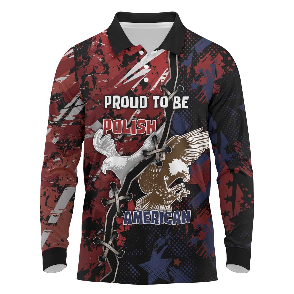 Personalized Polish American Heritage Month Long Sleeve Polo Shirt Eagle With Grunge Style - Wonder Print Shop