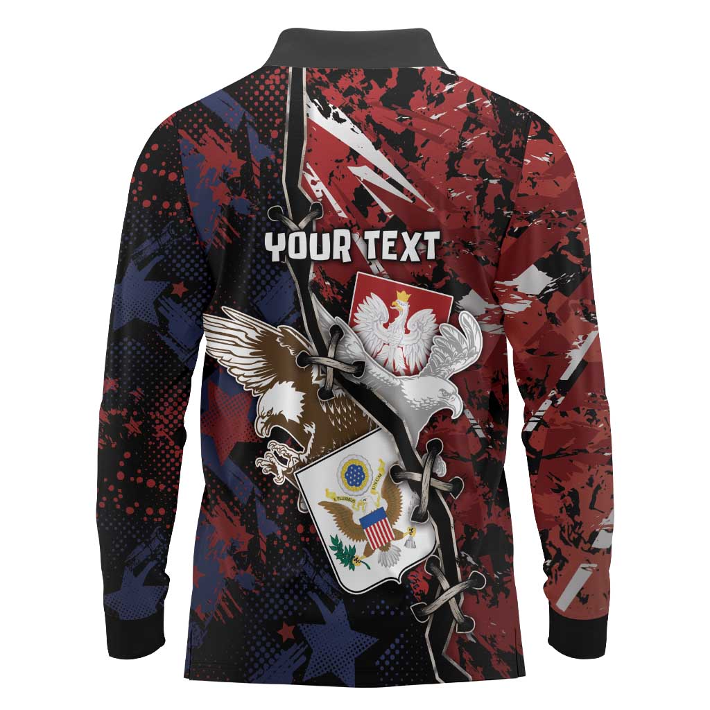 Personalized Polish American Heritage Month Long Sleeve Polo Shirt Eagle With Grunge Style - Wonder Print Shop