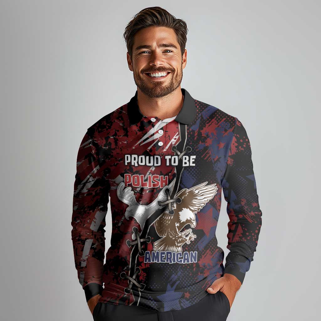 Personalized Polish American Heritage Month Long Sleeve Polo Shirt Eagle With Grunge Style - Wonder Print Shop