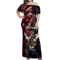 Personalized Polish American Heritage Month Off Shoulder Maxi Dress Eagle With Grunge Style - Wonder Print Shop