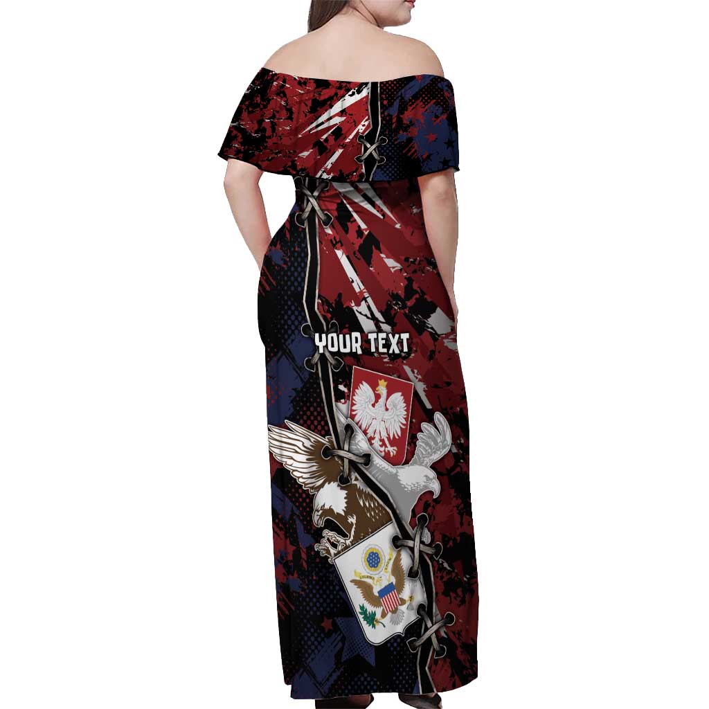 Personalized Polish American Heritage Month Off Shoulder Maxi Dress Eagle With Grunge Style - Wonder Print Shop