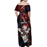 Personalized Polish American Heritage Month Off Shoulder Maxi Dress Eagle With Grunge Style - Wonder Print Shop