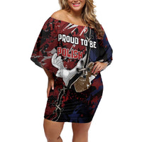 Personalized Polish American Heritage Month Off Shoulder Short Dress Eagle With Grunge Style - Wonder Print Shop