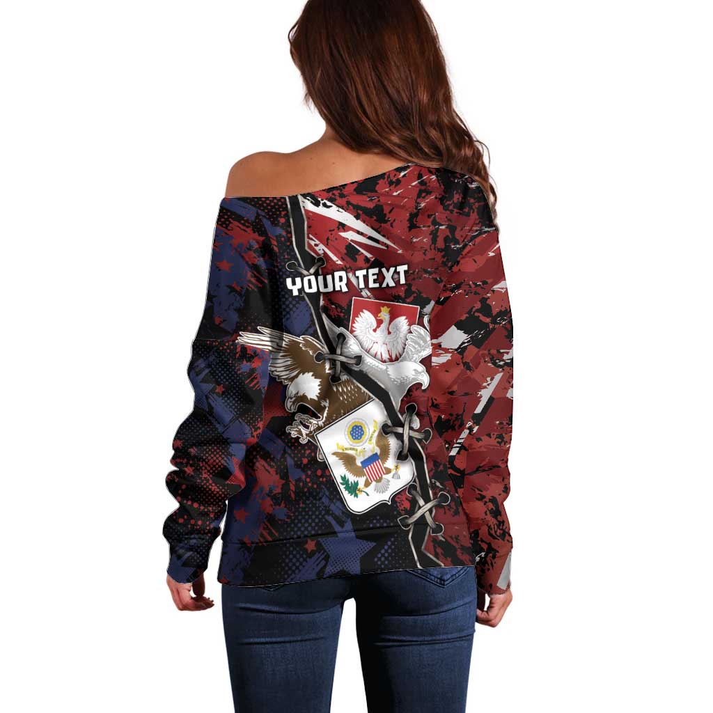Personalized Polish American Heritage Month Off Shoulder Sweater Eagle With Grunge Style - Wonder Print Shop