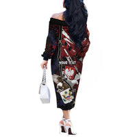 Personalized Polish American Heritage Month Off The Shoulder Long Sleeve Dress Eagle With Grunge Style - Wonder Print Shop