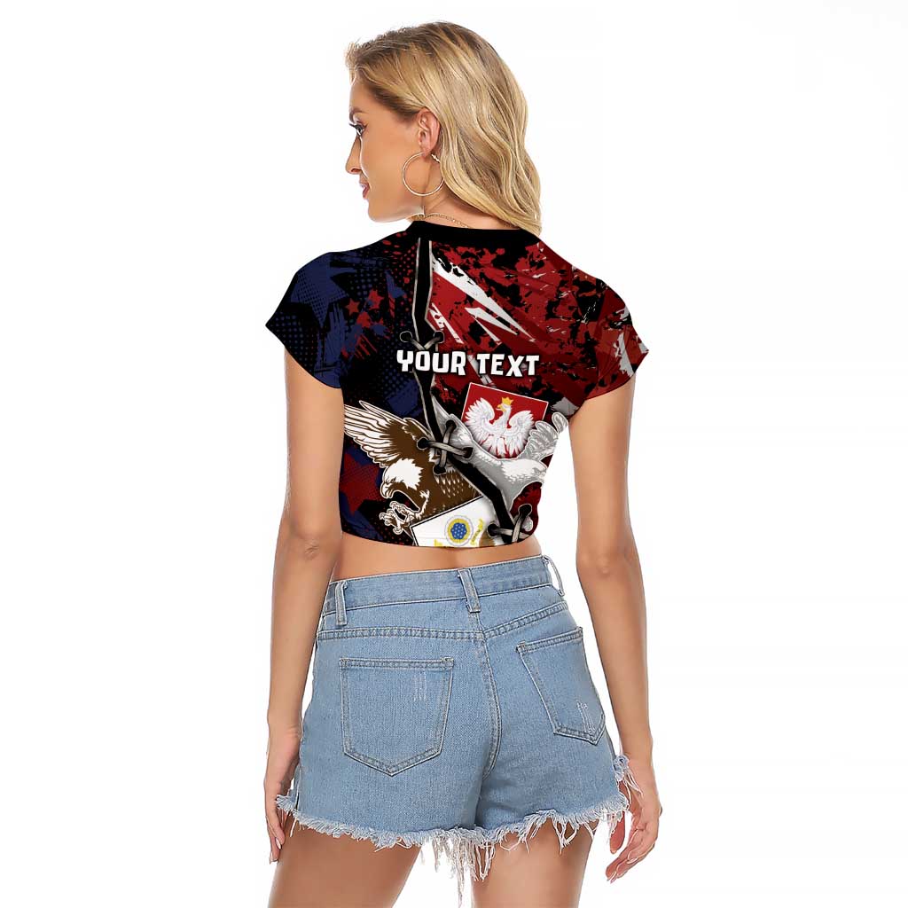 Personalized Polish American Heritage Month Raglan Cropped T Shirt Eagle With Grunge Style - Wonder Print Shop