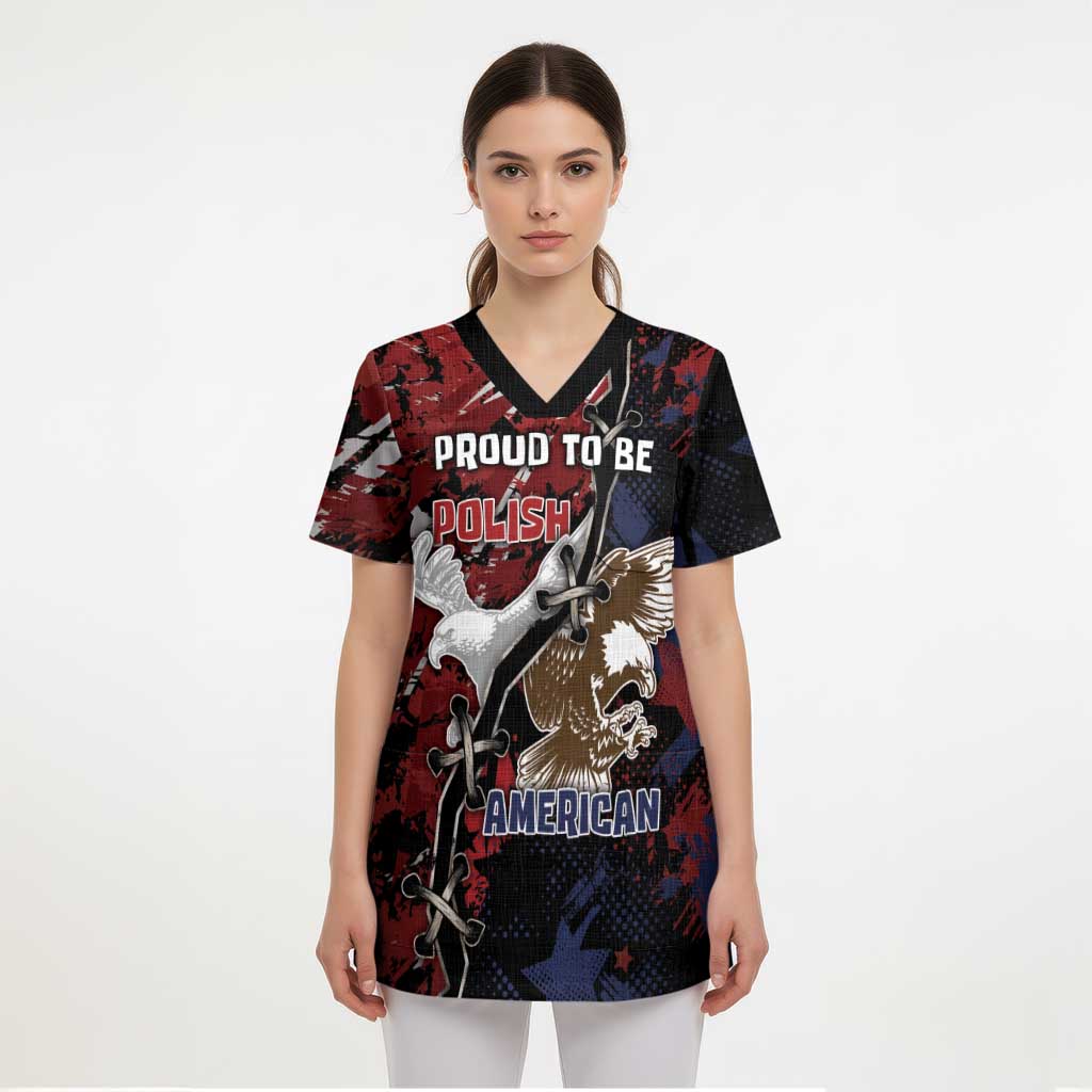 Personalized Polish American Heritage Month Scrub Top Eagle With Grunge Style - Wonder Print Shop