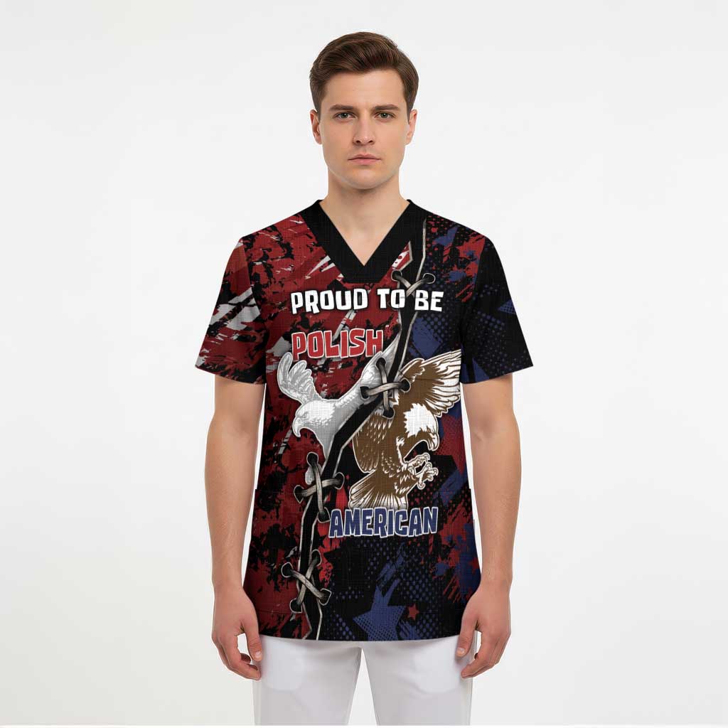 Personalized Polish American Heritage Month Scrub Top Eagle With Grunge Style - Wonder Print Shop