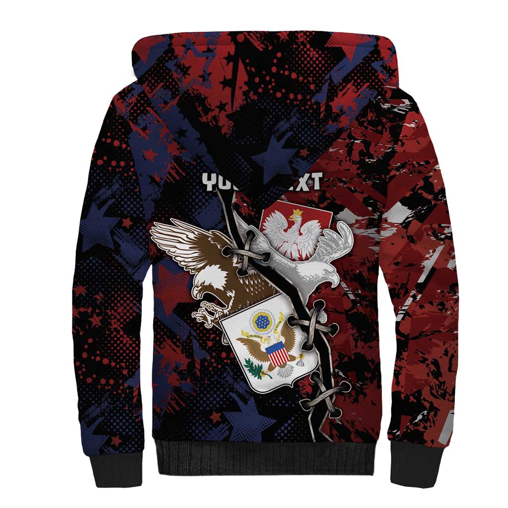Personalized Polish American Heritage Month Sherpa Hoodie Eagle With Grunge Style - Wonder Print Shop