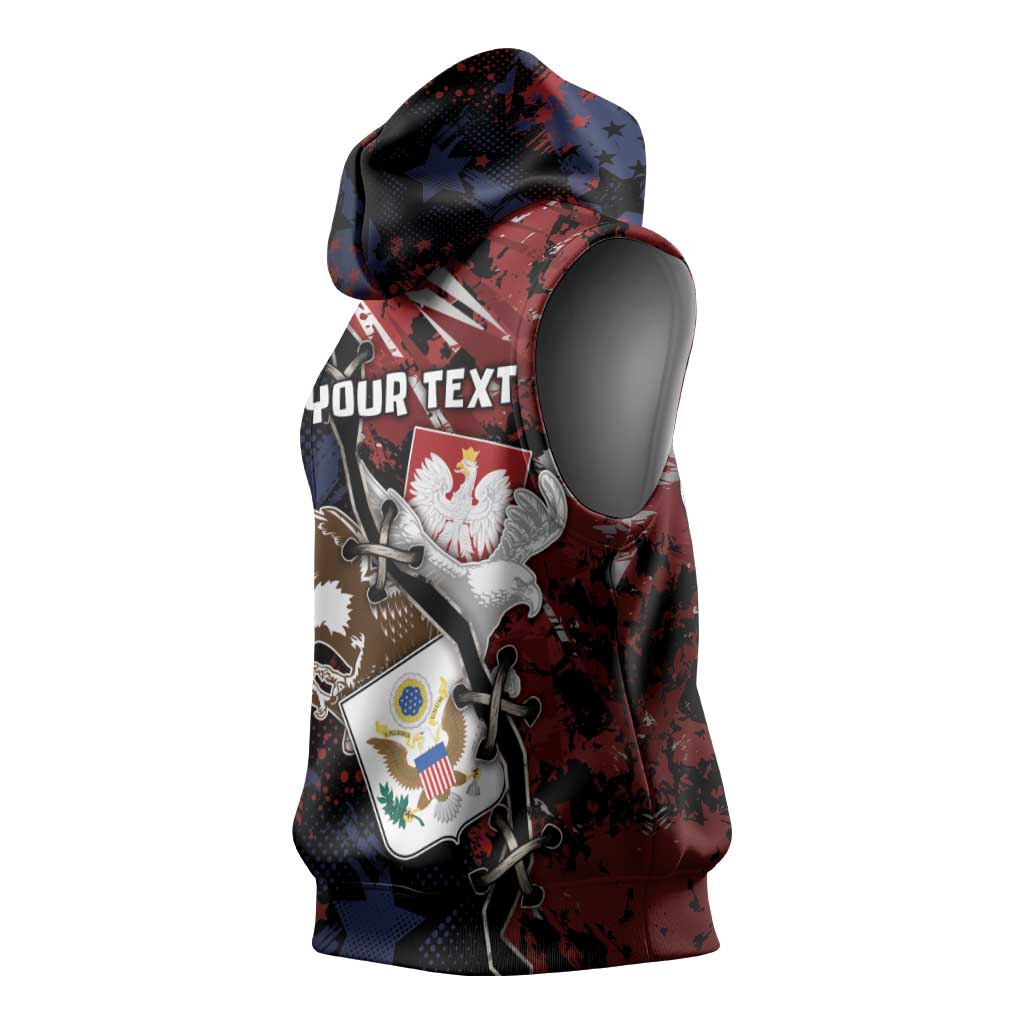 Personalized Polish American Heritage Month Sleeveless Hoodie Eagle With Grunge Style - Wonder Print Shop