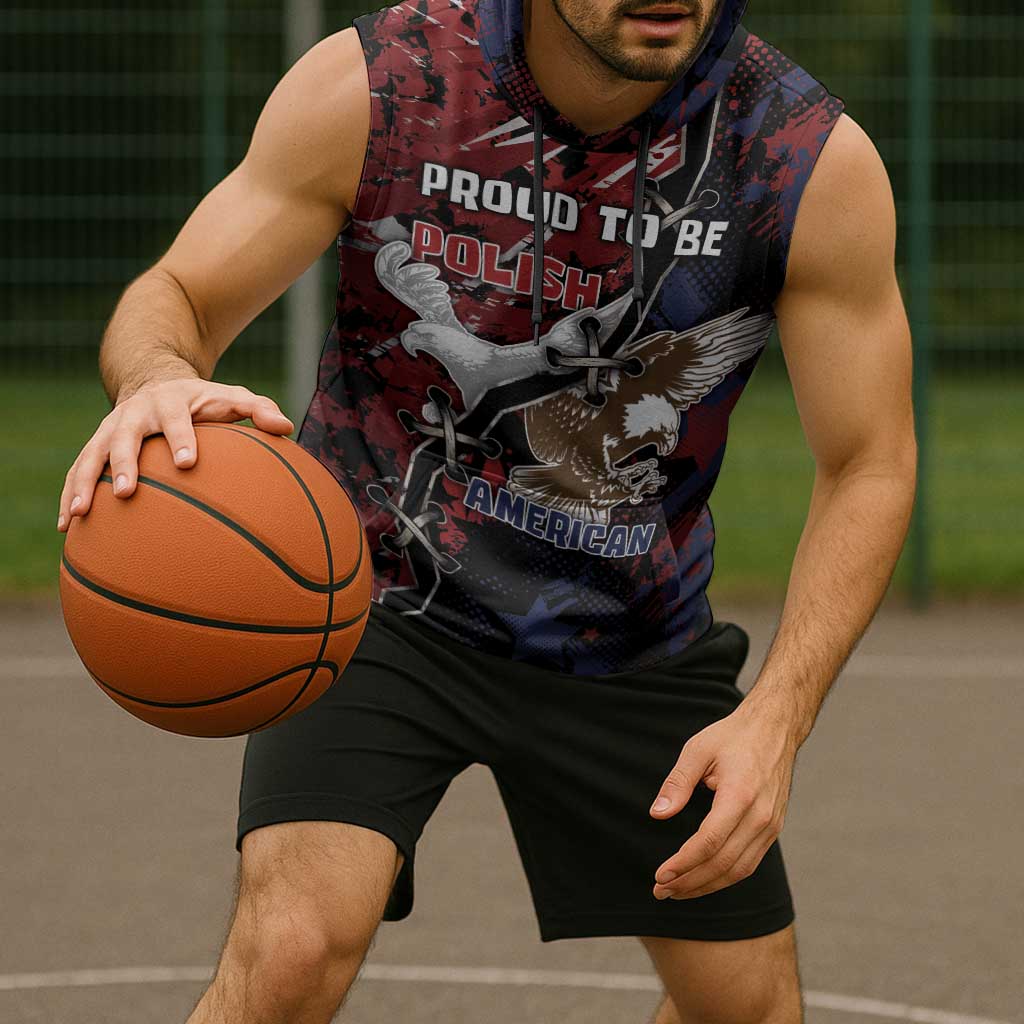 Personalized Polish American Heritage Month Sleeveless Hoodie Eagle With Grunge Style - Wonder Print Shop