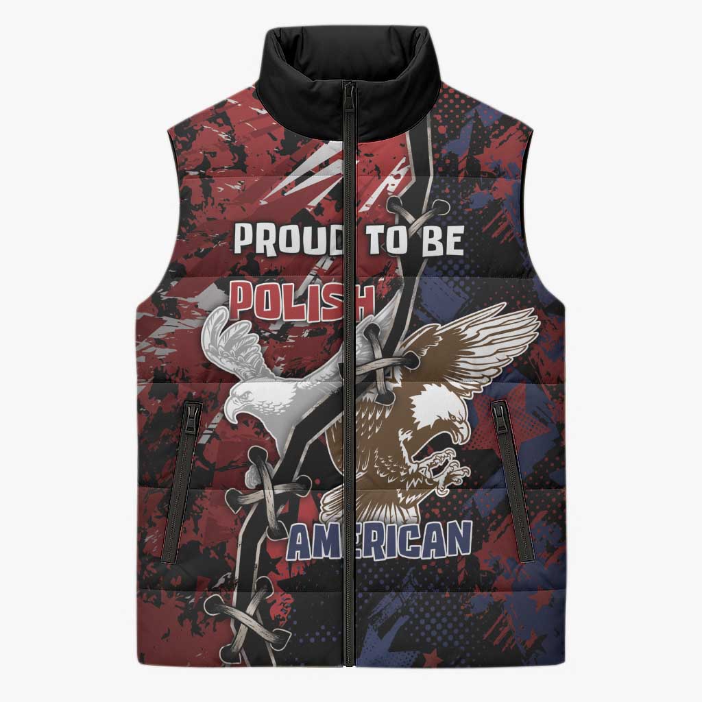 Personalized Polish American Heritage Month Sleeveless Puffer Jacket Eagle With Grunge Style - Wonder Print Shop