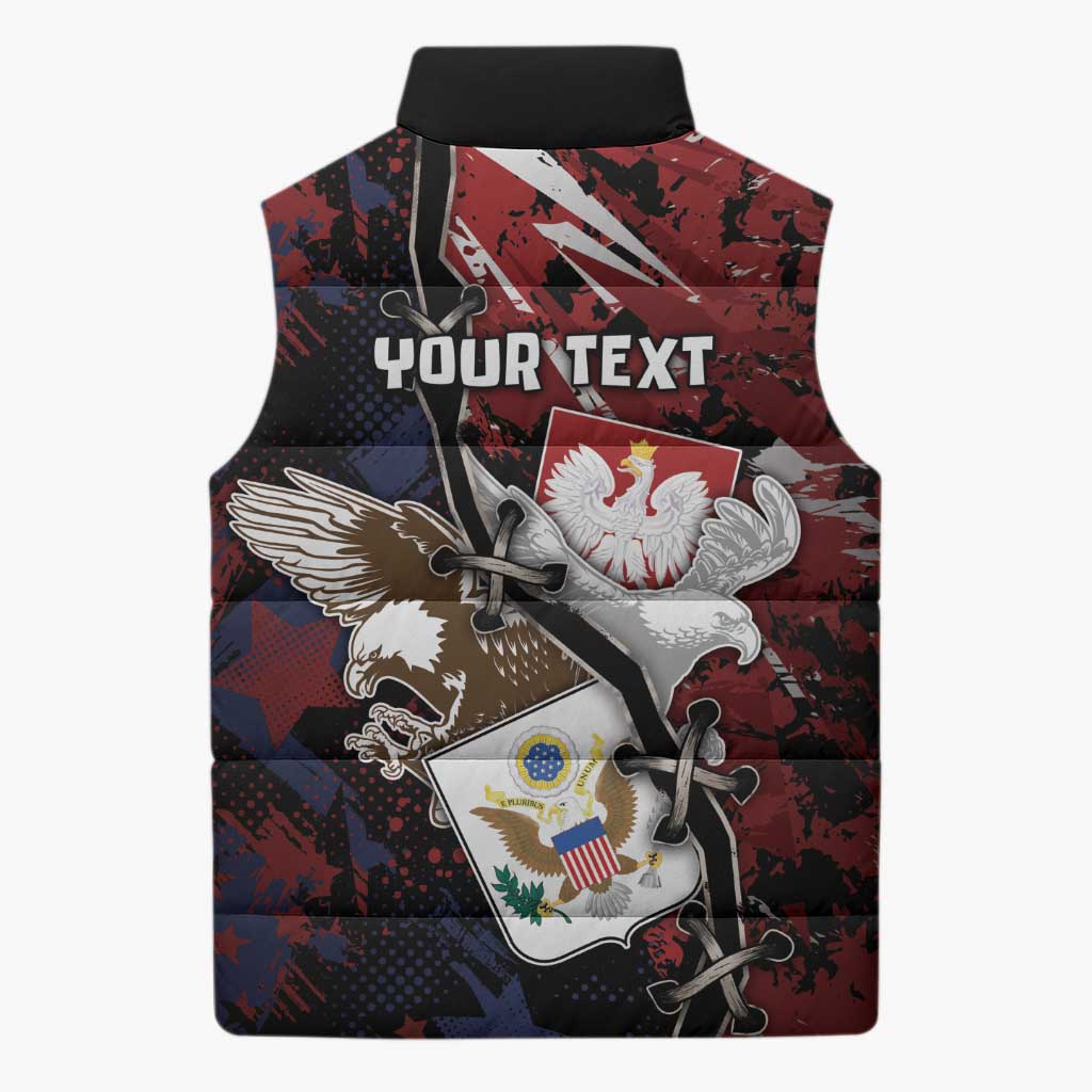 Personalized Polish American Heritage Month Sleeveless Puffer Jacket Eagle With Grunge Style - Wonder Print Shop