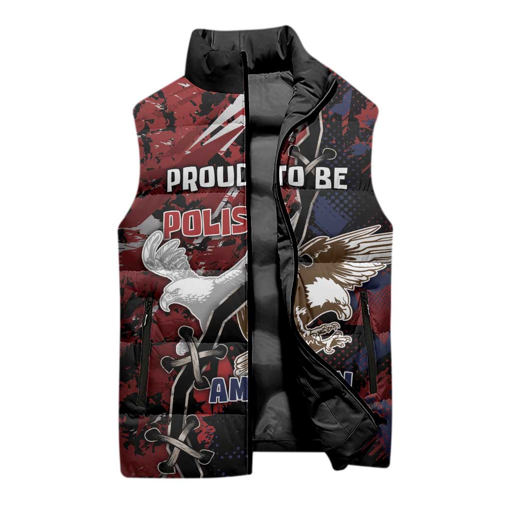 Personalized Polish American Heritage Month Sleeveless Puffer Jacket Eagle With Grunge Style - Wonder Print Shop