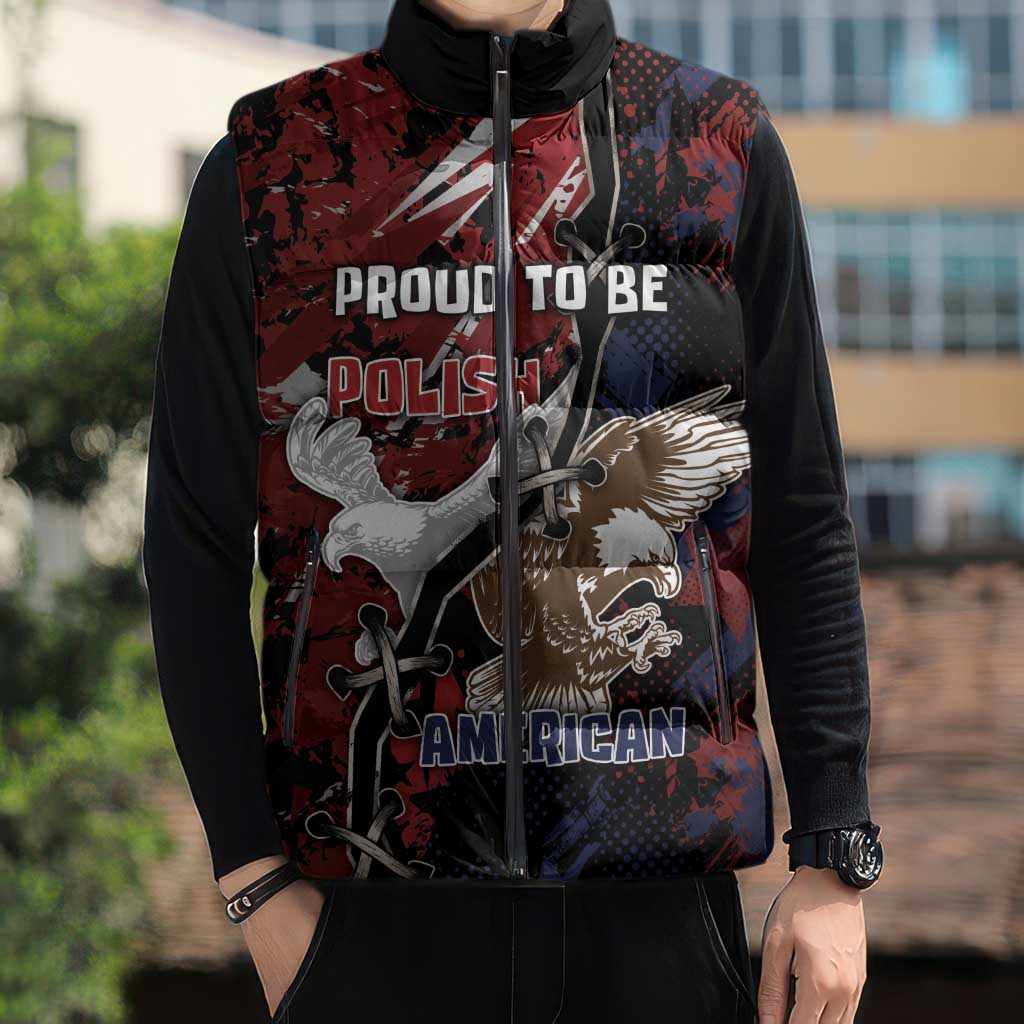 Personalized Polish American Heritage Month Sleeveless Puffer Jacket Eagle With Grunge Style - Wonder Print Shop
