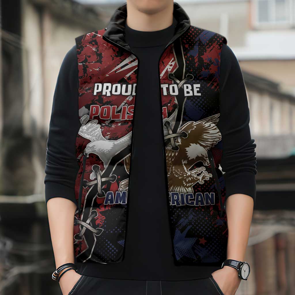 Personalized Polish American Heritage Month Sleeveless Puffer Jacket Eagle With Grunge Style - Wonder Print Shop