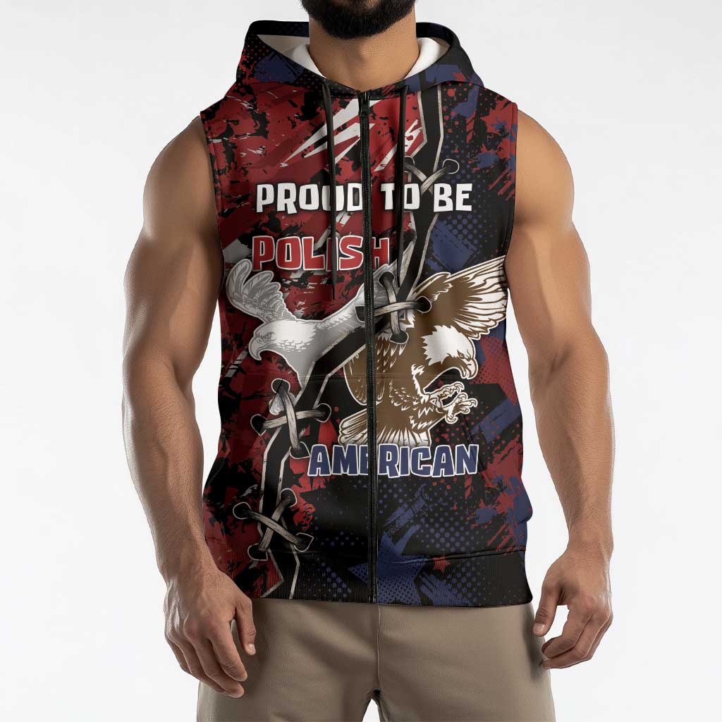 Personalized Polish American Heritage Month Sleeveless Zip Hoodie Eagle With Grunge Style - Wonder Print Shop