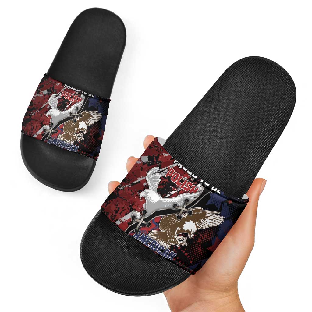 Polish American Heritage Month Slide Sandals Eagle With Grunge Style - Wonder Print Shop