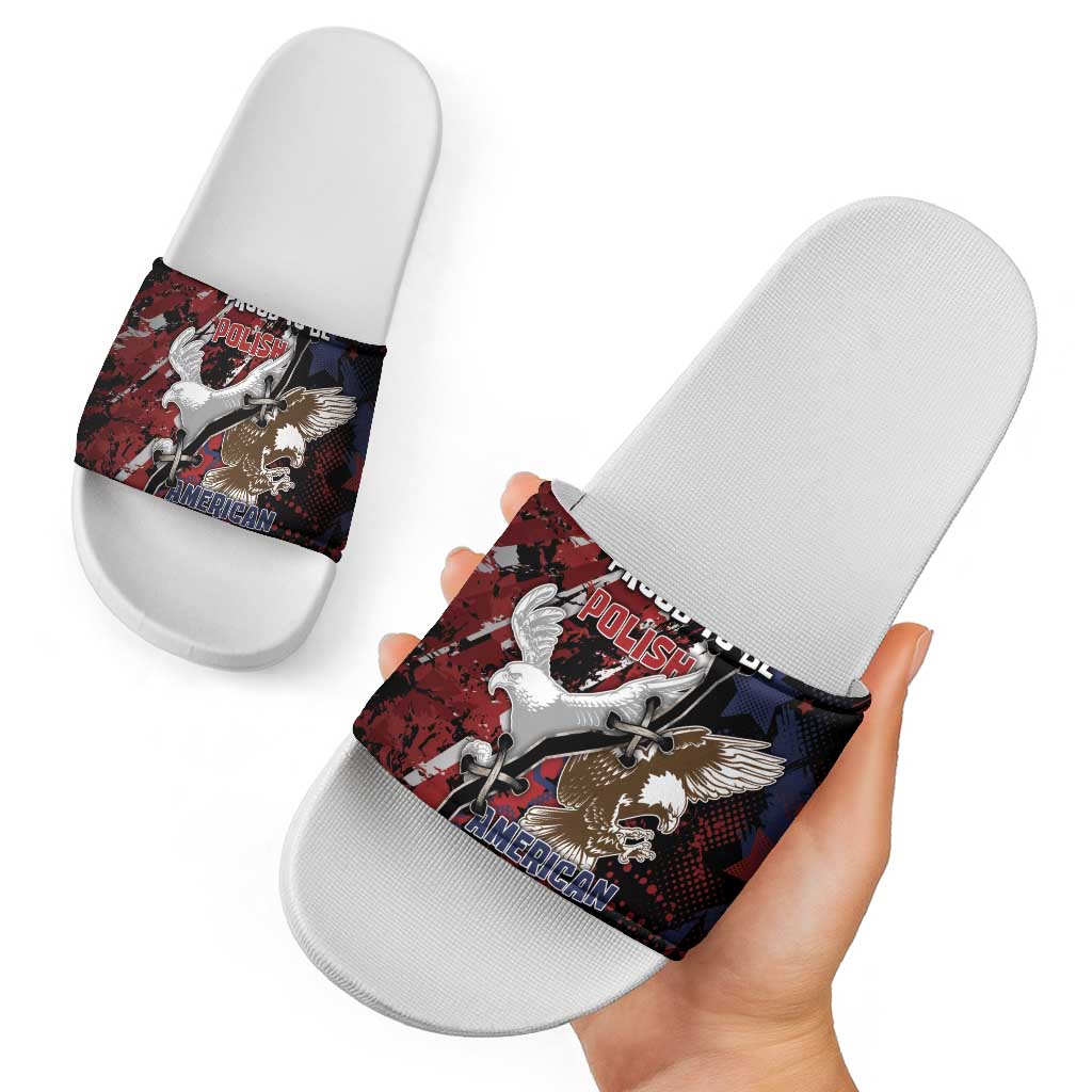 Polish American Heritage Month Slide Sandals Eagle With Grunge Style - Wonder Print Shop