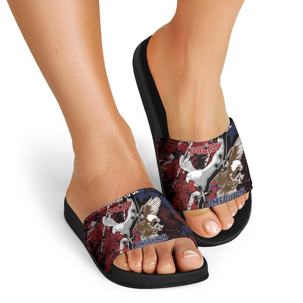 Polish American Heritage Month Slide Sandals Eagle With Grunge Style - Wonder Print Shop