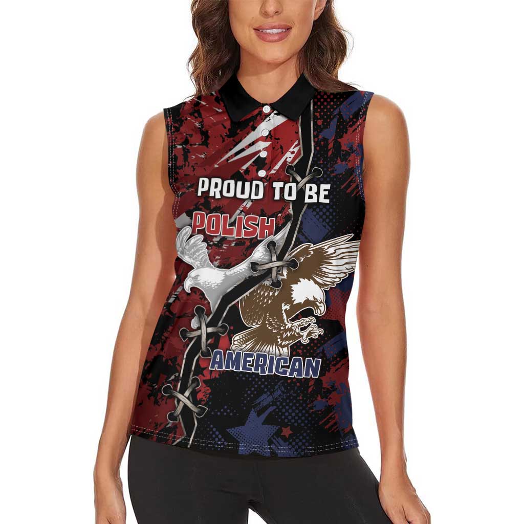 Personalized Polish American Heritage Month Women Sleeveless Polo Shirt Eagle With Grunge Style - Wonder Print Shop