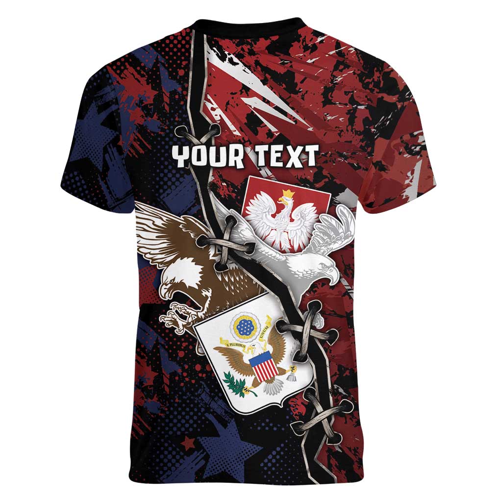 Personalized Polish American Heritage Month Women V-Neck T-Shirt Eagle With Grunge Style - Wonder Print Shop