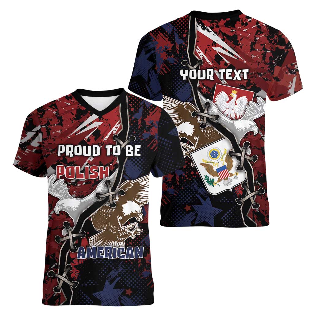 Personalized Polish American Heritage Month Women V-Neck T-Shirt Eagle With Grunge Style - Wonder Print Shop