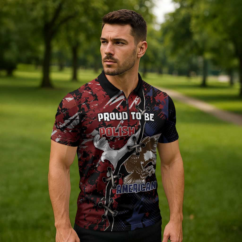 Personalized Polish American Heritage Month Zipper Polo Shirt Eagle With Grunge Style - Wonder Print Shop