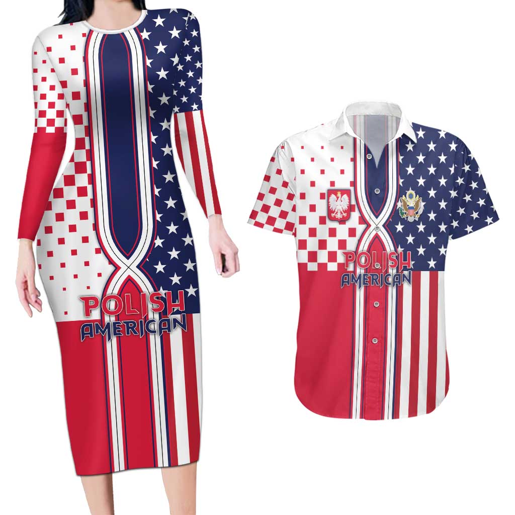 Personalized Polish American Heritage Month Couples Matching Long Sleeve Bodycon Dress and Hawaiian Shirt Unique Style - Wonder Print Shop