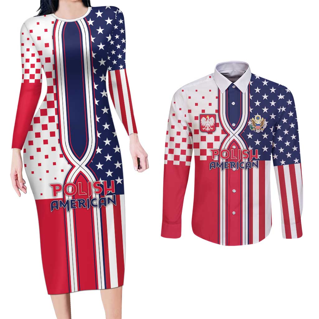 Personalized Polish American Heritage Month Couples Matching Long Sleeve Bodycon Dress and Long Sleeve Button Shirt Unique Style - Wonder Print Shop