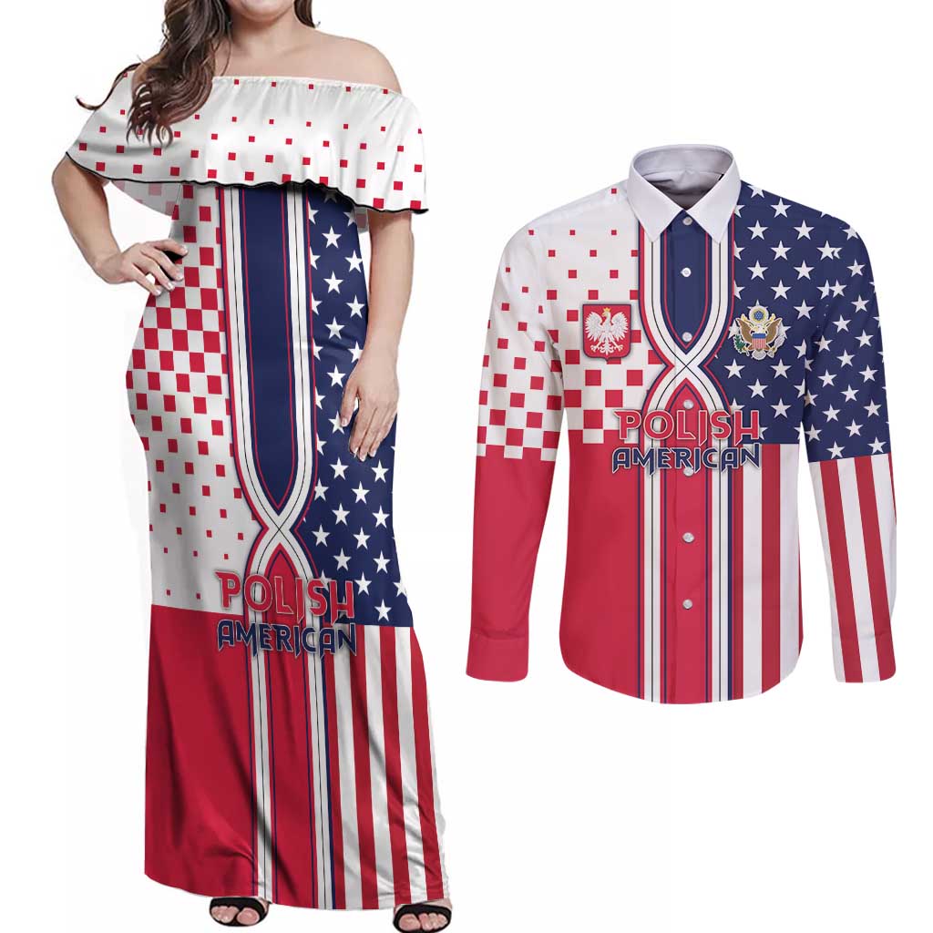 Personalized Polish American Heritage Month Couples Matching Off Shoulder Maxi Dress and Long Sleeve Button Shirt Unique Style - Wonder Print Shop