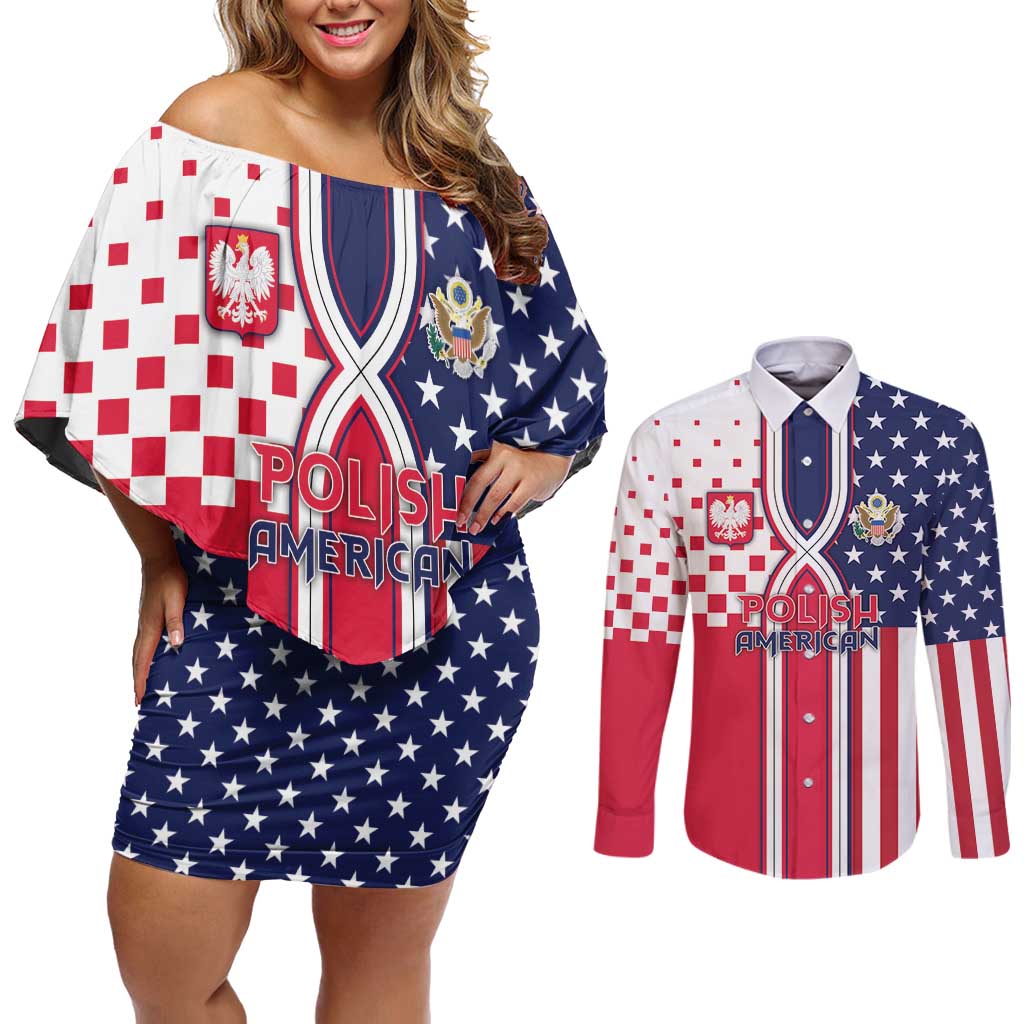 Personalized Polish American Heritage Month Couples Matching Off Shoulder Short Dress and Long Sleeve Button Shirt Unique Style - Wonder Print Shop