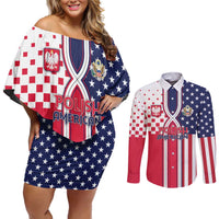Personalized Polish American Heritage Month Couples Matching Off Shoulder Short Dress and Long Sleeve Button Shirt Unique Style - Wonder Print Shop
