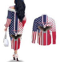 Personalized Polish American Heritage Month Couples Matching Off The Shoulder Long Sleeve Dress and Long Sleeve Button Shirt Unique Style - Wonder Print Shop