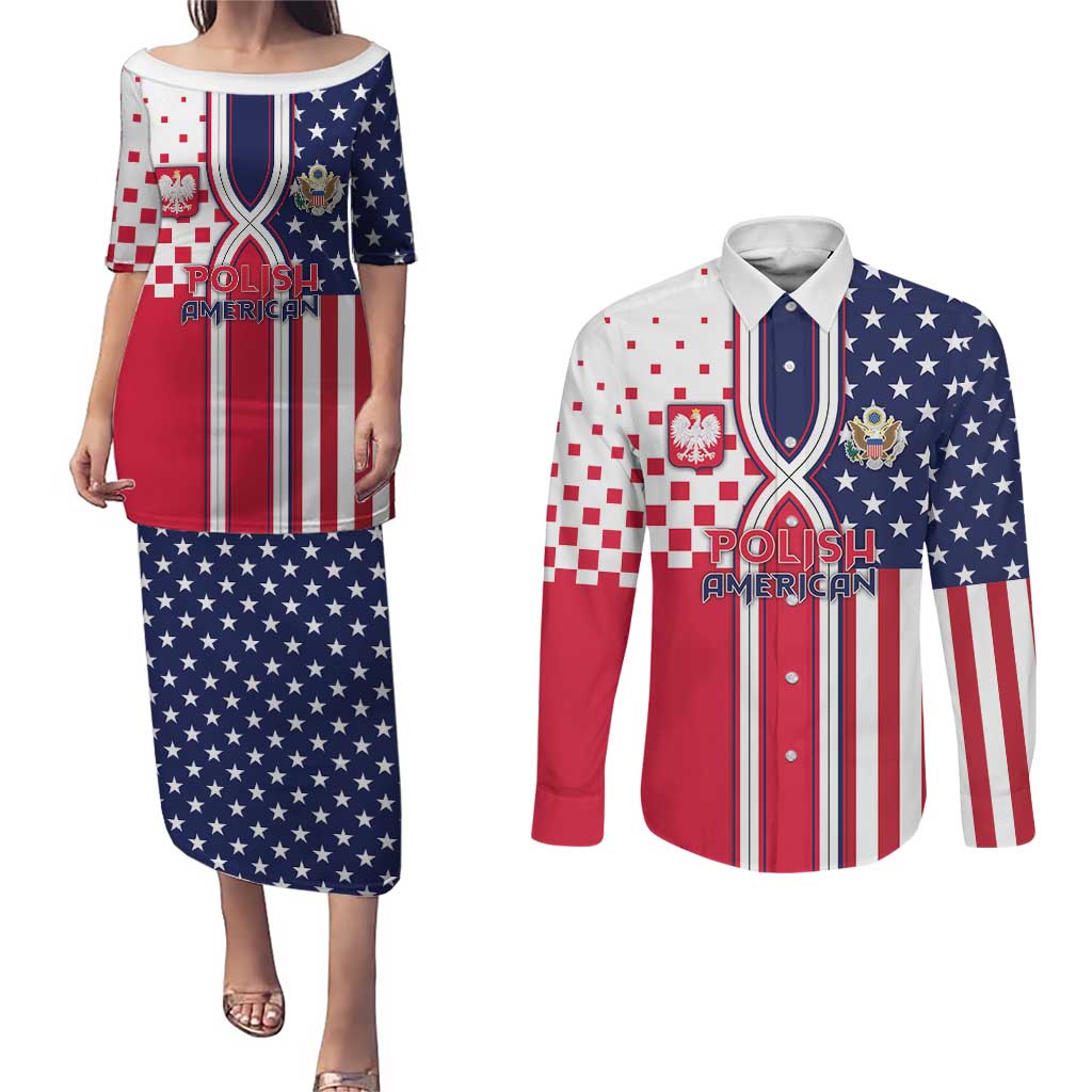 Personalized Polish American Heritage Month Couples Matching Puletasi and Long Sleeve Button Shirt Unique Style - Wonder Print Shop