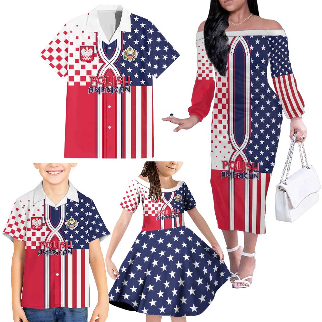 Personalized Polish American Heritage Month Family Matching Off The Shoulder Long Sleeve Dress and Hawaiian Shirt Unique Style - Wonder Print Shop