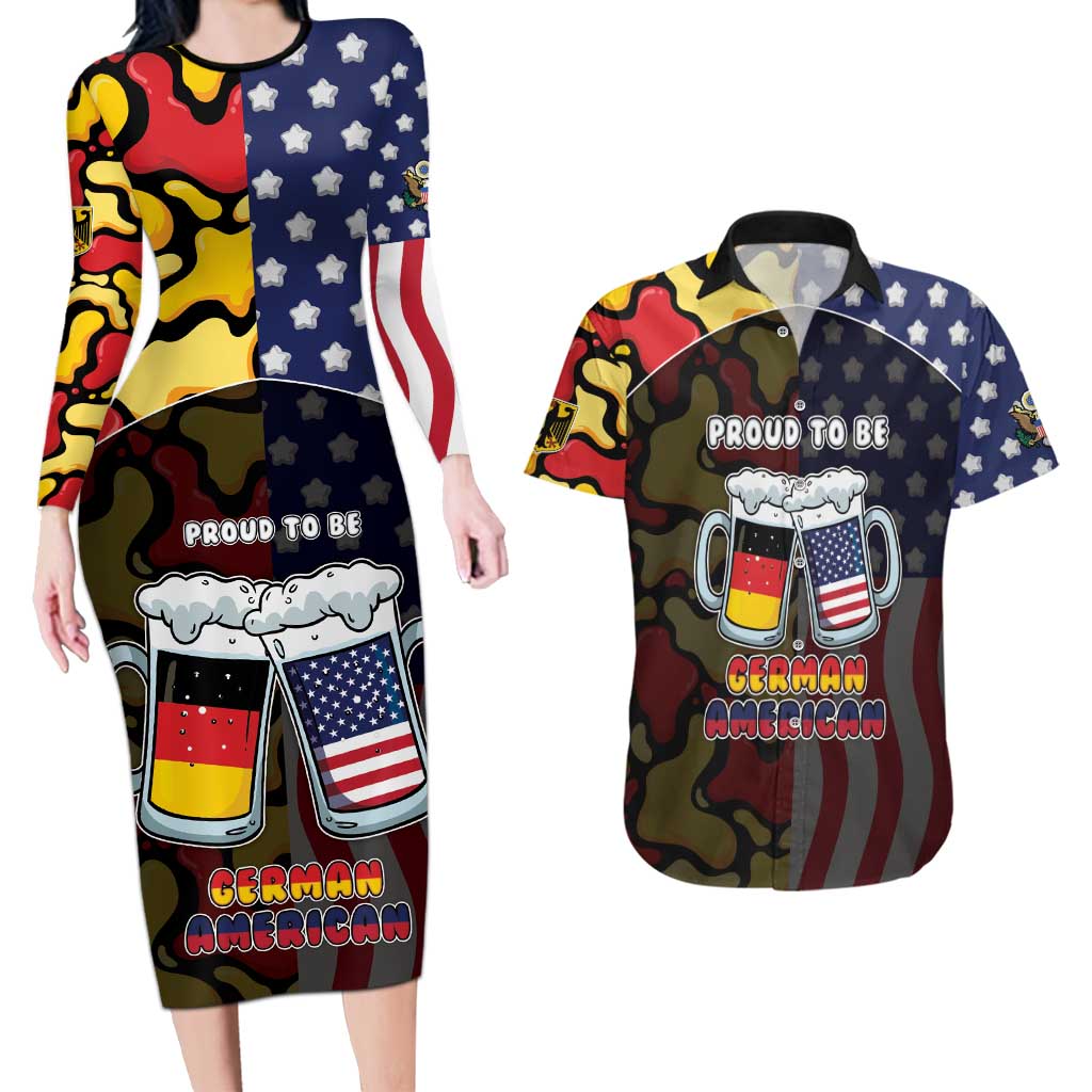 Personalized Germany American Heritage Month Couples Matching Long Sleeve Bodycon Dress and Hawaiian Shirt Beer Funny Style - Wonder Print Shop