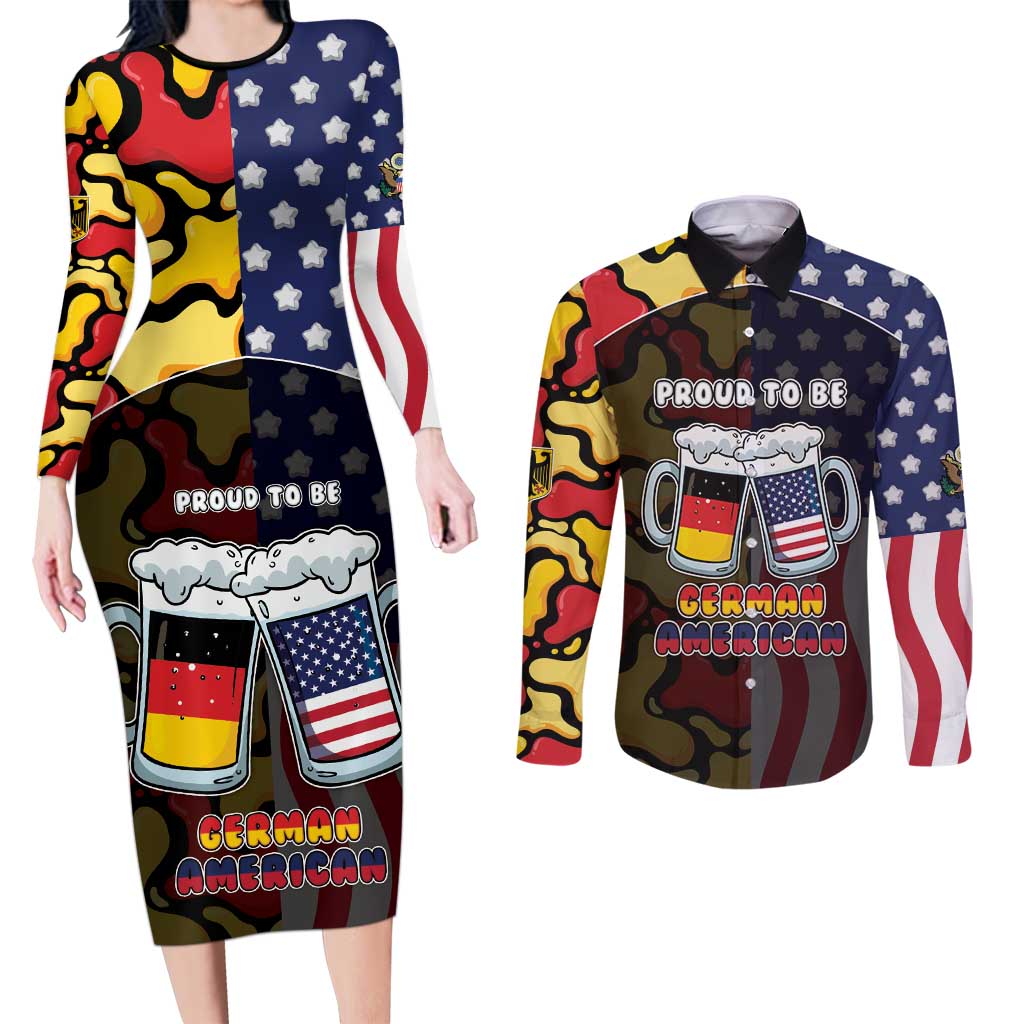 Personalized Germany American Heritage Month Couples Matching Long Sleeve Bodycon Dress and Long Sleeve Button Shirt Beer Funny Style - Wonder Print Shop