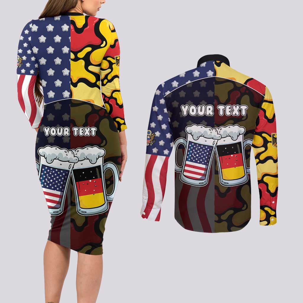 Personalized Germany American Heritage Month Couples Matching Long Sleeve Bodycon Dress and Long Sleeve Button Shirt Beer Funny Style - Wonder Print Shop