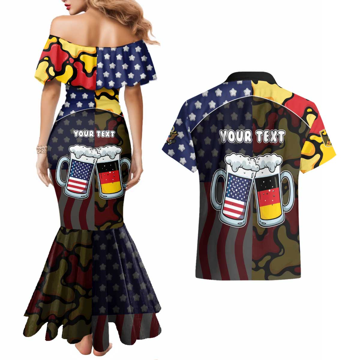 Personalized Germany American Heritage Month Couples Matching Mermaid Dress and Hawaiian Shirt Beer Funny Style - Wonder Print Shop