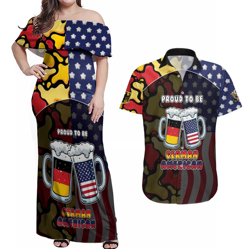 Personalized Germany American Heritage Month Couples Matching Off Shoulder Maxi Dress and Hawaiian Shirt Beer Funny Style - Wonder Print Shop
