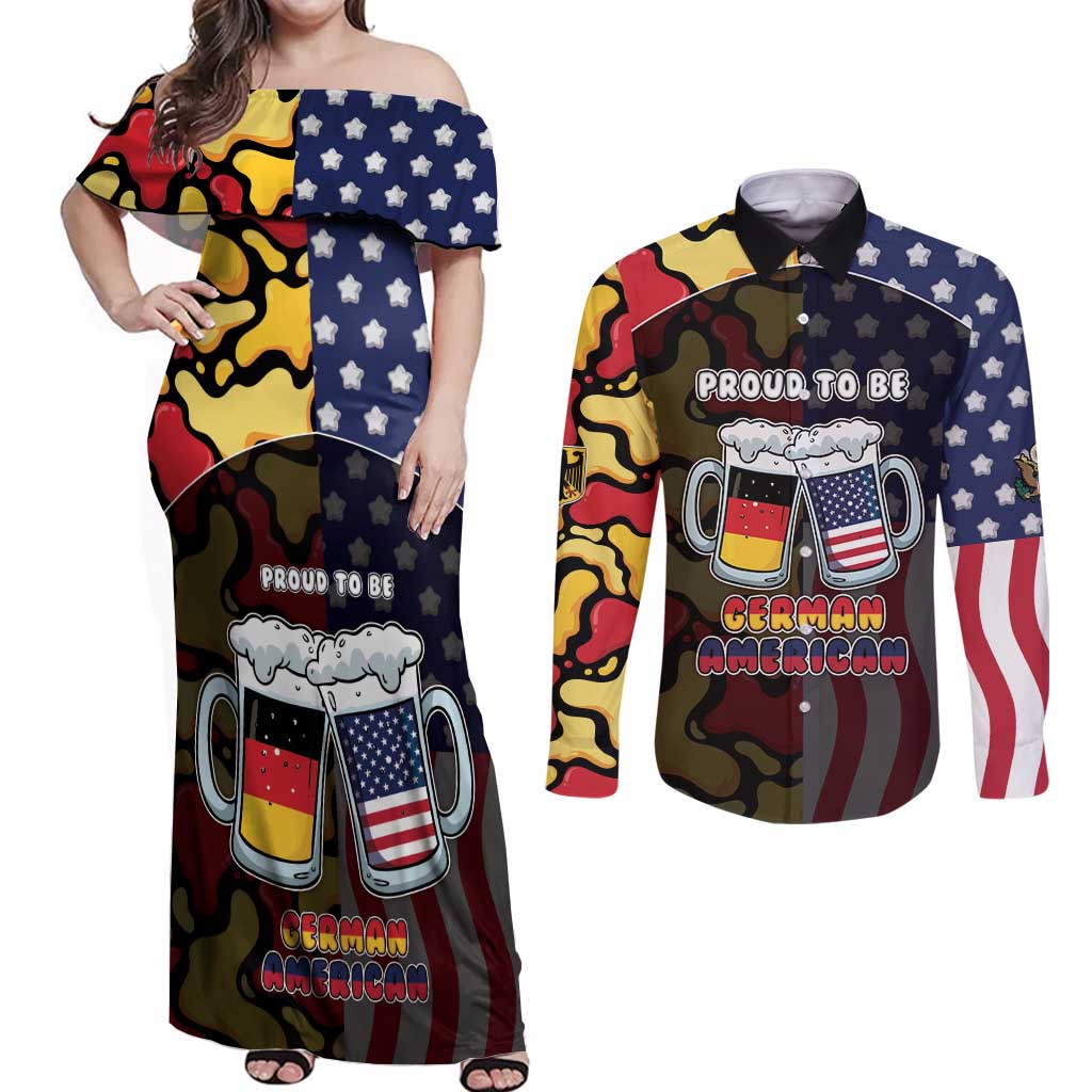 Personalized Germany American Heritage Month Couples Matching Off Shoulder Maxi Dress and Long Sleeve Button Shirt Beer Funny Style - Wonder Print Shop