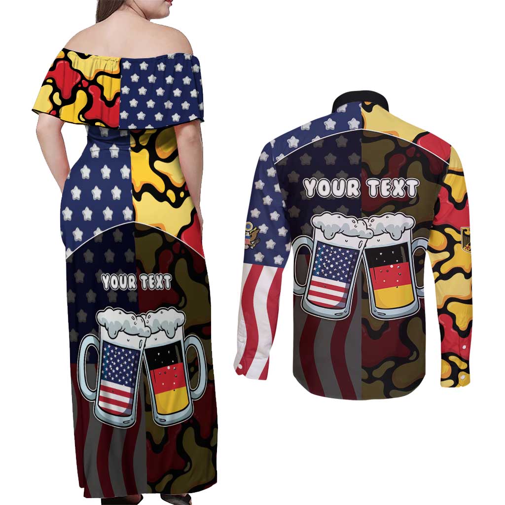 Personalized Germany American Heritage Month Couples Matching Off Shoulder Maxi Dress and Long Sleeve Button Shirt Beer Funny Style - Wonder Print Shop